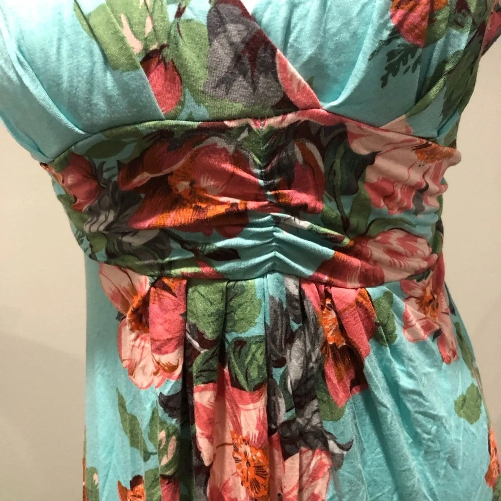 IMAN Mint Floral Maxi Dress XS NWT Cap Sleeve Slimming - Picture 3 of 5